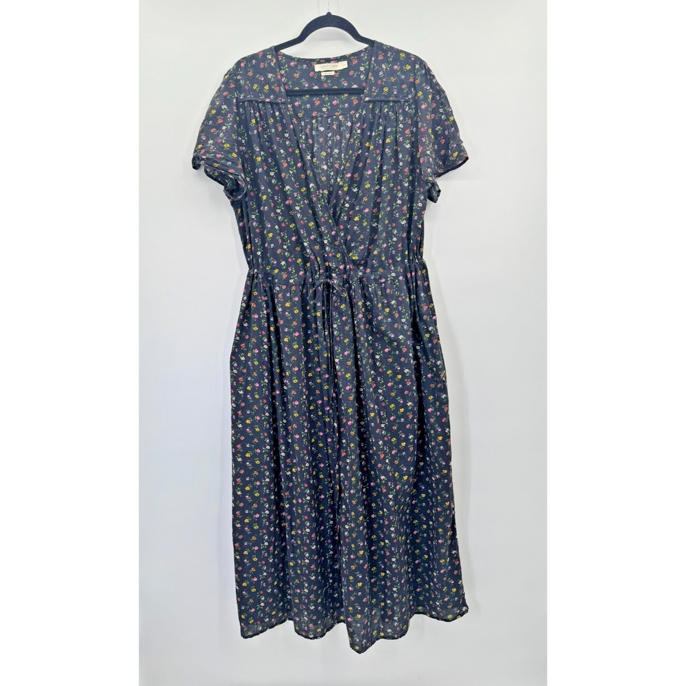 Christy Dawn Farm to Closet Night Garden Floral The Dawn Midi Wrap Dress 2X Eco